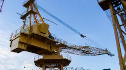 As part of facility maintenance, the GWA East Crane is due to be replaced, and Woodside procured a second-hand Favelle Favco M1060D to be restored and used as a roving construction crane to remove the aged East Crane, according to an EnerMech case study.
