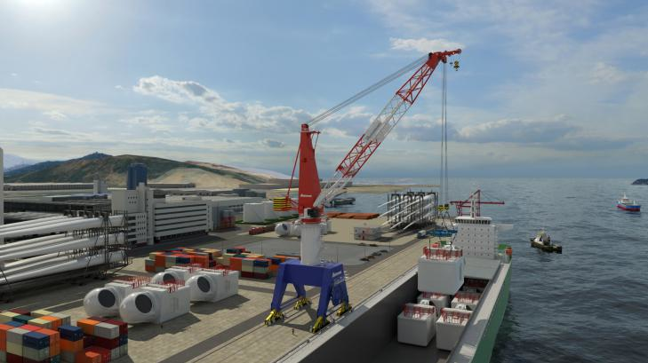 The 700-mt Huisman traveling quayside crane is designed to provide a full electrically driven crane, resulting in high-positioning accuracy, efficient energy use, reduced maintenance, reduced noise and high reliability