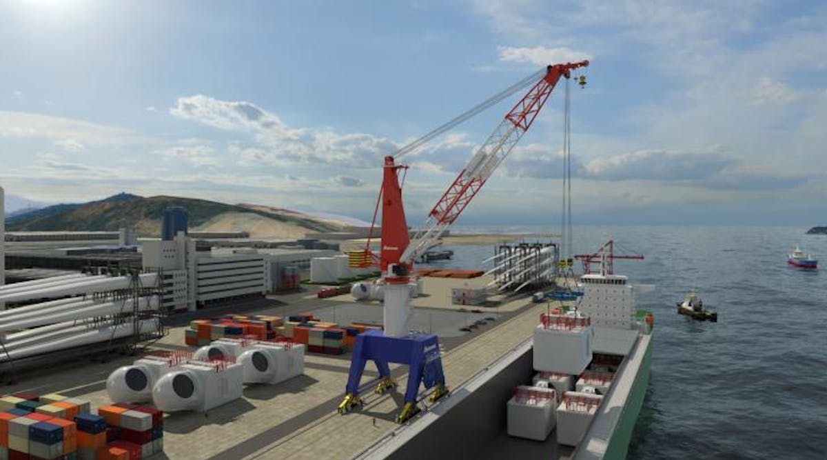 The 700-mt Huisman traveling quayside crane is designed to provide a full electrically driven crane, resulting in high-positioning accuracy, efficient energy use, reduced maintenance, reduced noise and high reliability