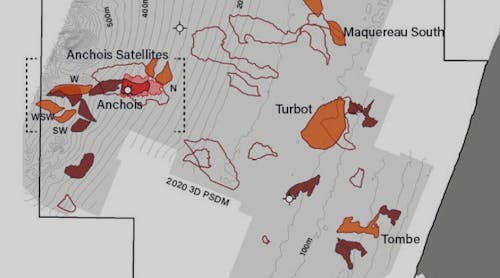 The Lixus Offshore license covers an area of about 2,390 sq km, with water depths ranging from the coastline to 850 m. The area has extensive data coverage with legacy 3D seismic data covering about 1,425 sq km and 5 exploration wells, including the Anchois-1 discovery well.