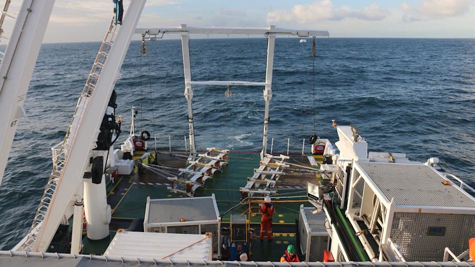 Deploying Geophysical Equipment From Back Deck Of Vessel