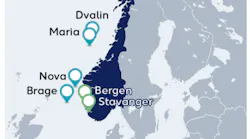 The blue icons represent Wintershall's Norwegian areas of operation, and the green icons represent the company's office locations.
