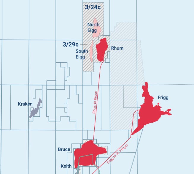 Blocks 3/24c and 3/29c contain the North Eigg and South Eigg prospects and are located in the Northern North Sea, adjacent to the Serica-operated Rhum Field in Block 3/29a.