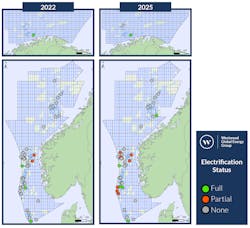 The maps compare 2022 and 2025 electrification status of hubs. The maps compare 2022 and 2025 electrification status of hubs.