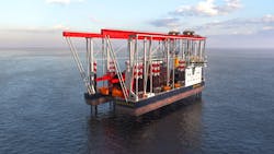 The Penthus patent-pending gantry system piling installation vessel is 'a revolutionary change' for dealing with increasing monopole sizes, Bodtmann said. The Penthus patent-pending gantry system piling installation vessel is 'a revolutionary change' for dealing with increasing monopole sizes, Bodtmann said.