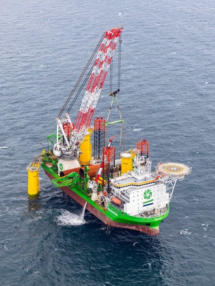 Sub-contractor DEME deployed its Innovation vessel for installation of the first foundations on Dogger Bank A.