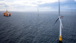 This Hywind Tampen illustration depicts the wind farm in the Norwegian sector, which will be the world’s first floating wind farm to supply electricity to oil and gas platforms (serving the Snorre and Gullfaks fields). This Hywind Tampen illustration depicts the wind farm in the Norwegian sector, which will be the world’s first floating wind farm to supply electricity to oil and gas platforms (serving the Snorre and Gullfaks fields).