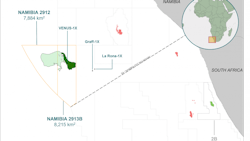 In February 2022, operator TotalEnergies successfully drilled the Venus-1X well to a total depth of 6,296 m, discovering significant quantities of light, sweet oil, with associated gas within an Albian basin floor fan deposit. The map displays PEL56 Block 2913B located offshore southern Namibia. Impact Oil & Gas entered the license as operator in 2014 and was subsequently joined by TotalEnergies in 2017 and by QatarEnergy in 2019. In February 2022, operator TotalEnergies successfully drilled the Venus-1X well to a total depth of 6,296 m, discovering significant quantities of light, sweet oil, with associated gas within an Albian basin floor fan deposit. The map displays PEL56 Block 2913B located offshore southern Namibia. Impact Oil & Gas entered the license as operator in 2014 and was subsequently joined by TotalEnergies in 2017 and by QatarEnergy in 2019.