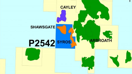 Syros is the main prospect on P2542 and is mapped on 3D seismic data as a pinch out of the Fulmar Fm against the high.