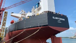 A couple years ago, SFL announced its Glorycrown Suezmax tanker had completed her second special survey and was ready to commence trade in a buoyant tanker market with her newly fitted exhaust gas cleaning system. This photo was taken during her yard stay in Singapore. A couple years ago, SFL announced its Glorycrown Suezmax tanker had completed her second special survey and was ready to commence trade in a buoyant tanker market with her newly fitted exhaust gas cleaning system. This photo was taken during her yard stay in Singapore.