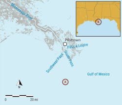 The red X indicates the area where the Ocean Princess contacted platform SP-83A. The red X indicates the area where the Ocean Princess contacted platform SP-83A.