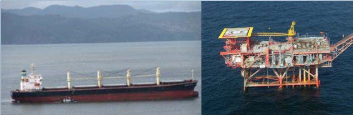 Ocean Princess underway before the contact (left); SP-83A before the contact (right).