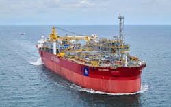 The newly converted 12-slot facility will be connected to the BW Adolo FPSO via a 20-km pipeline. The newly converted 12-slot facility will be connected to the BW Adolo FPSO via a 20-km pipeline.