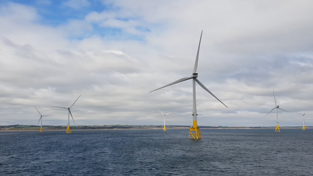 The Aberdeen Offshore Wind Farm is located about 3 km off the coast of Aberdeen, UK. With its 11 wind turbines, it has a total capacity of 93.2 MW.
