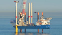 Jan De Nul’s jackup installation vessel Vole au vent. Jan De Nul’s jackup installation vessel Vole au vent.