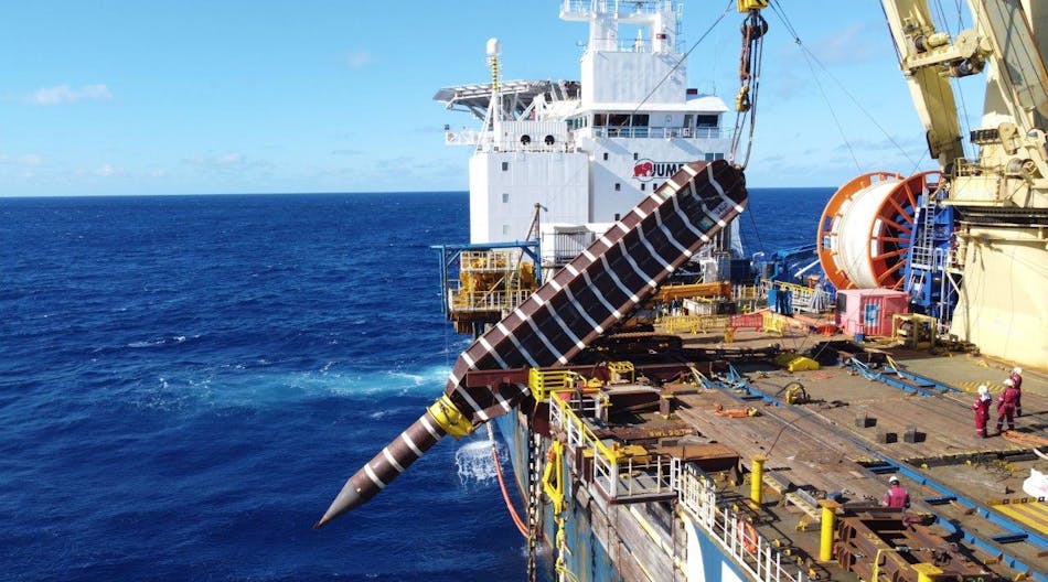 Fairplayer overboarding torpedo pile for FPSO mooring system
