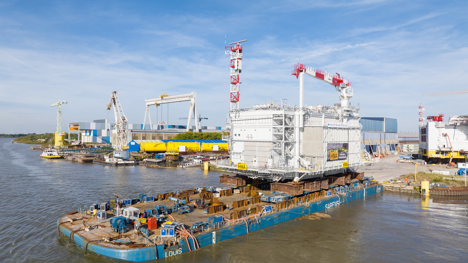 Topsides loadout for TenneT's Hollandse Kust (north) transformer platform in the Dutch North Sea.