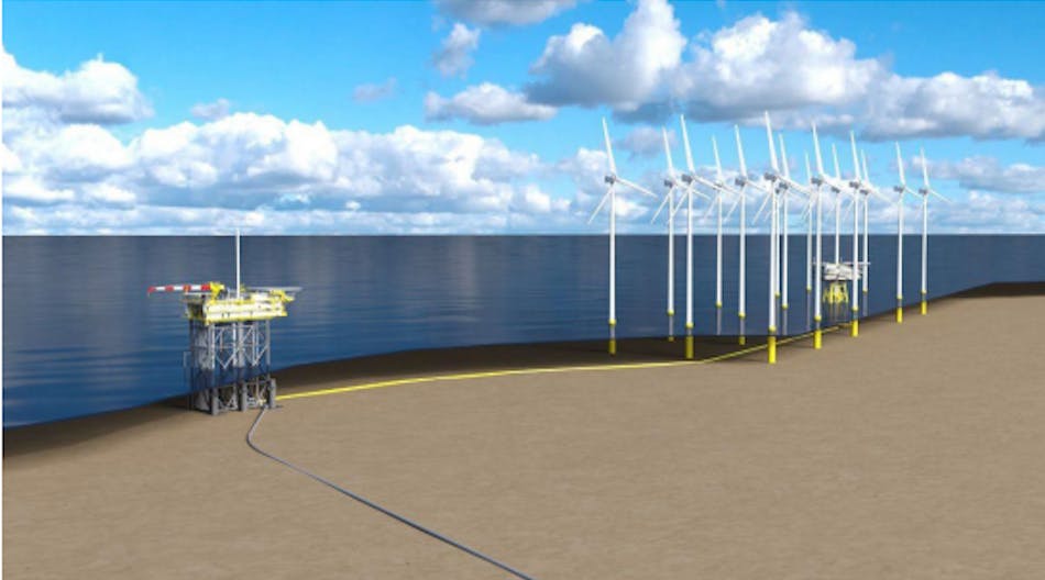 Visualization of the N05-A platform and the connection to the Riffgat wind park