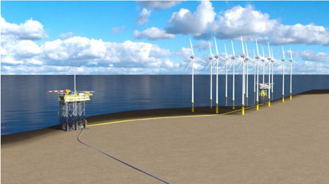Visualization of the N05-A platform and the connection to the Riffgat wind park