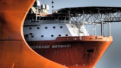 The Normand Mermaid vessel is at the Draugen oil field. The Normand Mermaid vessel is at the Draugen oil field.