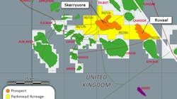 Parkmead was awarded two significant new licenses in the Central North Sea as part of the UK 30th Licensing Round. The green areas represent oil fields, the yellow areas are Parkmead's acreage, and orange areas are prospective areas. Parkmead was awarded two significant new licenses in the Central North Sea as part of the UK 30th Licensing Round. The green areas represent oil fields, the yellow areas are Parkmead's acreage, and orange areas are prospective areas.