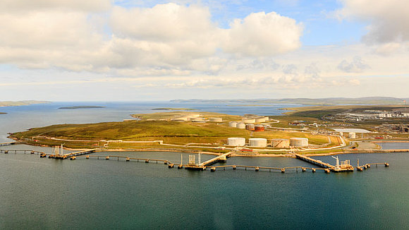 The Sullom Voe Terminal is one of the largest oil terminals in Europe and is located at the northern end of the largest of the Shetland Islands.