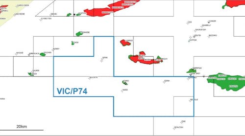 The local area surrounding VIC/P74 include oil and gas discoveries.