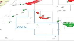 The local area surrounding VIC/P74 include oil and gas discoveries.