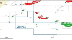 The local area surrounding VIC/P74 include oil and gas discoveries. The local area surrounding VIC/P74 include oil and gas discoveries.
