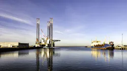 Jackup drilling rig in Esbjerg harbor, Denmark.