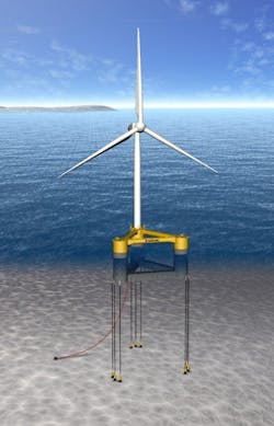 MODEC says TLP systems are expected to reduce the cost of power generation because the high stability of tension mooring to a seafloor foundation enables installation of large 15-MW-class wind turbines, which have the potential to become mainstream in the future, on compact floating platforms.