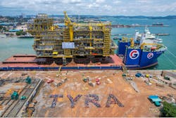 The Tyra East G gas processing module set sail from McDermott’s Batam fabrication yard to Denmark, successfully concluding onshore construction on the Tyra redevelopment project. The Tyra East G gas processing module set sail from McDermott’s Batam fabrication yard to Denmark, successfully concluding onshore construction on the Tyra redevelopment project.