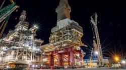 According to Mammoet, &apos;The combination of our powerful Mega Jack 800 with SPMTs and heavy skidding systems was perfect for the transport, lifting and integration of two drilling modules onto bp&apos;s Azeri Central East&apos;s topsides deck, currently under construction.&apos;