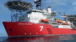 The Seven Atlantic diving support vessel has been offshore connecting the outer section of the Saturn Banks Pipeline System from the 24-inch manifold to the Southwark platform, ahead of the introduction of gas. The Seven Atlantic diving support vessel has been offshore connecting the outer section of the Saturn Banks Pipeline System from the 24-inch manifold to the Southwark platform, ahead of the introduction of gas.