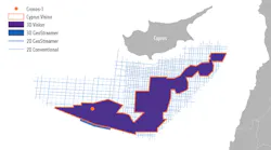 This map depicts the PGS data library coverage for Cyprus and location of recent Cronos-1 well in Block 6.