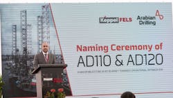 Keppel O&M has completed the modification works for two KFELS B Class jackup rigs, which will be deployed on bareboat charters in Saudi Arabia this month. The rigs, ARABDRILL 110 and ARABDRILL 120, are being chartered to Arabian Drilling Co., and they were handed over on Oct. 13 at the shipyard. Keppel O&M has completed the modification works for two KFELS B Class jackup rigs, which will be deployed on bareboat charters in Saudi Arabia this month. The rigs, ARABDRILL 110 and ARABDRILL 120, are being chartered to Arabian Drilling Co., and they were handed over on Oct. 13 at the shipyard.