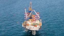 The Noble Houston Colbert jackup flies under the Liberia flag. The Noble Houston Colbert jackup flies under the Liberia flag.