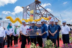 The Right Honorable Premier of Sarawak graced an Oct. 1 event to commemorate the mechanical completion of provision of engineering, procurement and construction of fixed offshore structure works for the Timi Field development project for Sarawak Shell Berhad by Brooke Dockyard and Engineering Works Corp. at Brooke Dockyard’s Demak Fabrication Yard. The Right Honorable Premier of Sarawak graced an Oct. 1 event to commemorate the mechanical completion of provision of engineering, procurement and construction of fixed offshore structure works for the Timi Field development project for Sarawak Shell Berhad by Brooke Dockyard and Engineering Works Corp. at Brooke Dockyard’s Demak Fabrication Yard.