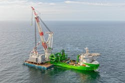 Schip De Orion Met De Topside Van Hollandse Kust (noord) Ter Hoogte Van Egmond Aan Zee Fotograaf Flying Focus Schip De Orion Met De Topside Van Hollandse Kust (noord) Ter Hoogte Van Egmond Aan Zee Fotograaf Flying Focus