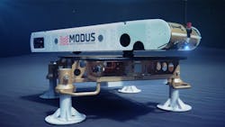 Saab Sabertooth AUV on a Modus docking platform. Saab Sabertooth AUV on a Modus docking platform.