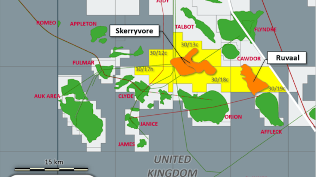 The orange represents prospects, and the yellow is Parkmead&apos;s acreage. The green areas are oil fields. The light gray is licensed acreage, and the dark gray is open acreage.