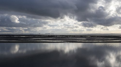 Stormy skies over the Thames, Estuary, Essex, England