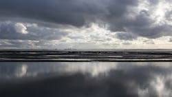 Stormy skies over the Thames, Estuary, Essex, England