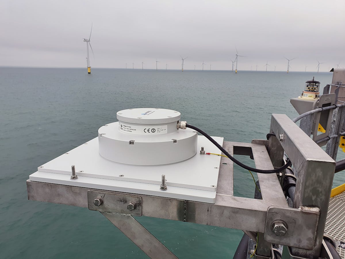 Miros RangeFinder is dry mounted to precisely measure wave height, peak and period at an offshore wind farm.