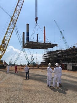 Completion of the second deck of Sofia's offshore converter platform took place in July 2022. Completion of the second deck of Sofia's offshore converter platform took place in July 2022.