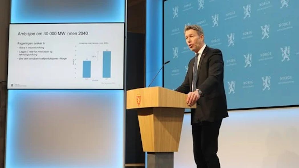 Minister of Petroleum and Energy Terje Aasland presented the framework for allocating the areas in Utsira Nord and the first phase of S&oslash;rlige Nordsj&oslash; II during a Dec. 6 press conference in Oslo.