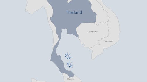 Valeura holds an operated interest in two shallow-water offshore licenses in the Gulf of Thailand: license G10/48, which contains the Wassana oil field, and license G6/48, which contains the Rossukon oil field. In addition, Valeura is purchasing a 100% interest in a mobile offshore production unit onsite at the Wassana Field. The transaction closed on June 15.
