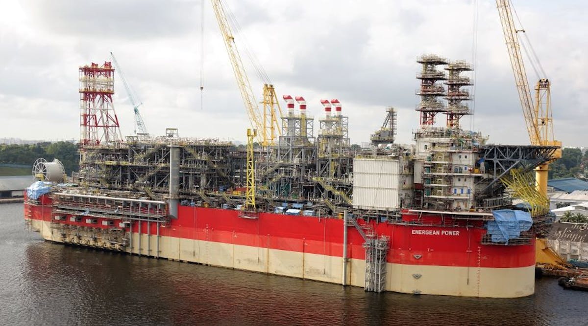 The Energean Power FPSO was docked at the Admiralty Yard in Singapore in February 2021.