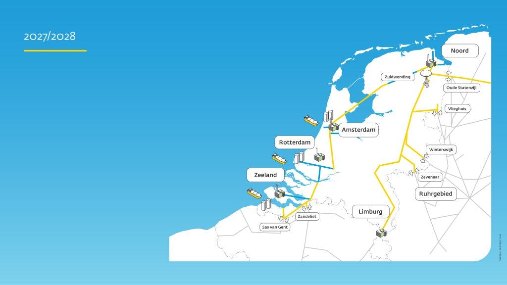Stage 2 of the Dutch hydrogen network will be completed in 2027-2028.