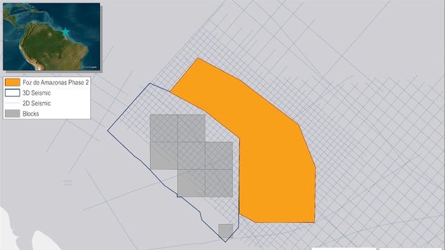 Foz de Amazonas Phase II extends coverage from existing 3D data into deeper water over prospective acreage identified by basin modeling, which is on trend with other discoveries in the region.
